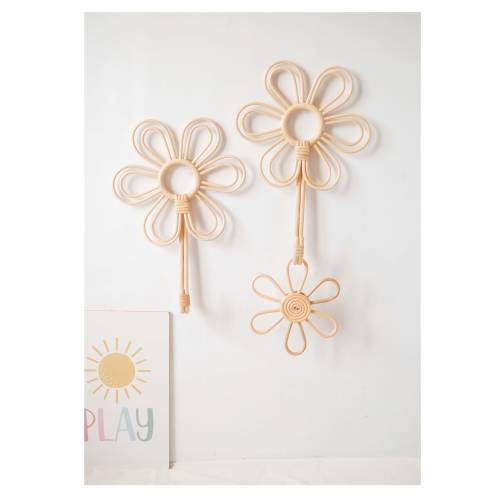 Rattan Flower Wall Hook, Rattan Nursery Wall Decor, Daisy Rattan Wall Hanger, Rattan Boho Decor, Rattan Palyroom Decor, Chrismas Decoration