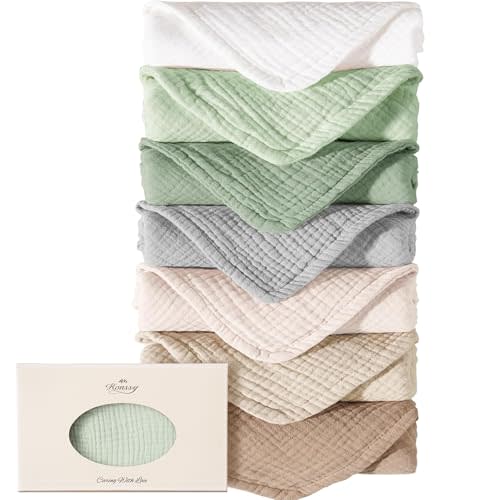 Konssy Muslin Baby Burp Cloths Sets for Unisex- 7 Pack Soft 100% Cotton Burping Clothes for Newborn,Baby Girls and Boys