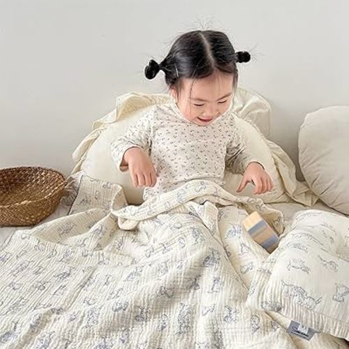 BuLuTu 4-Layer Large Muslin Blanket for Toddler Baby Girls Boys Crib Blanket Nursery Throw Blanket Cat Kitten Pattern Toddler Quilt Thin Muslin Quilt Blanket,Breathable,Lightweight,47''x51''