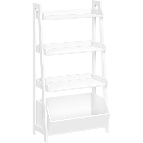 RiverRidge Kids 4-Tier Ladder Shelf Bookcase with Toy Organizer Bin and Spacious Open Shelves Display Stand for Books Toys & Games