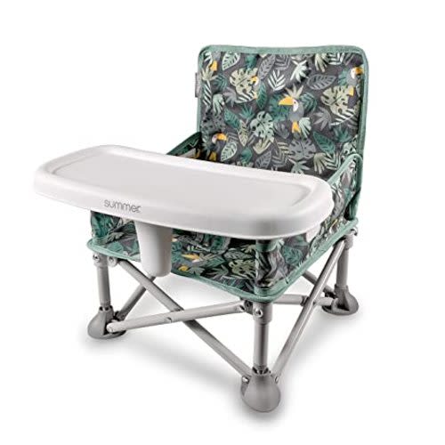 Summer by Bright Starts Pop 'N Sit Portable Booster Chair, Floor Seat, Indoor/Outdoor Use, Compact Fold, Jungle Botanical, 6 Mos - 3 Yrs - Jungle Bontanical