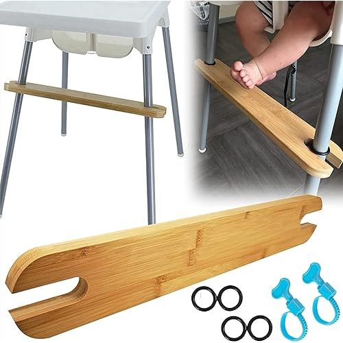 High Chair Footrest, Non-Slip Natural Bamboo Wooden Footrest Compatible with IKEA Antilop High Chairs, Adjustable HighChair Foot Rest for Baby HighChair Accessories (Rounded Corners)