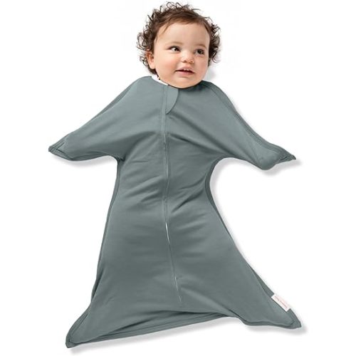 SleepingBaby Zipadee-Zip Transition Swaddle - Cozy Baby Swaddle Blanket with Zipper Convenience - Roomy Wearable Blanket for Easy Diaper Changes - Classic Grey, X-Small (3-6 Month)