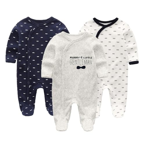 JELYLOVE Unisex Baby Boy Girl Footies Rompers Cotton Long Sleeve 3 Pack Infant Jumpsuits 0-12Months Babies' Outfits