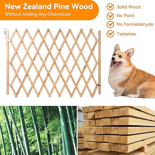 Hoomall Retractable Pet Gate Expandable Dog Fence Wooden Screen Door Accordion Gates Portable for Doorways Dog Pet Gate Pet Safety Patio Garden Lawn