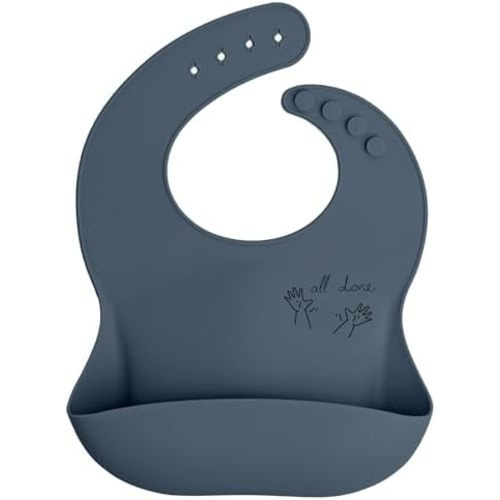 Baby Sign Language Bib, Silicone Bibs with Food Catcher, Silicone Baby Bib with Adjustable Neckband, 6-36 Months - All Done Sign - Blue Hour