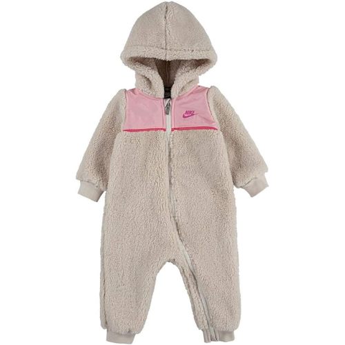 Nike Baby Girl Sherpa Fleece Hooded Coverall (Light Orewood(06H118-X27)/Pink, 0-3 Months)