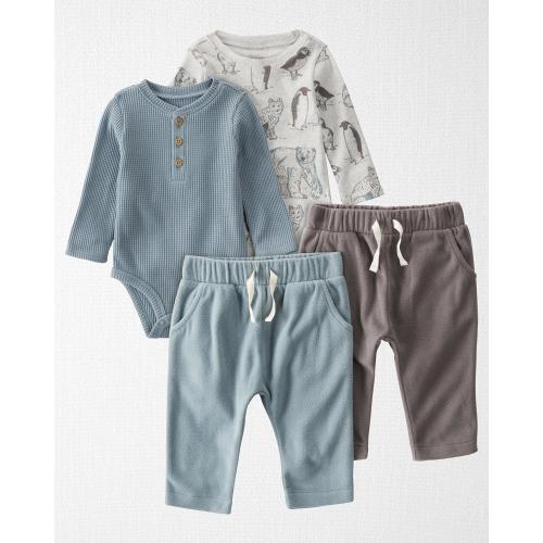 Baby 4-Pack Bodysuits and Fleece Pants Made with Organic Cotton and Recycled Materials - Style,Multi