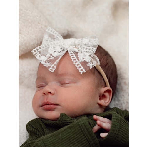 Lace Bow Headband, White