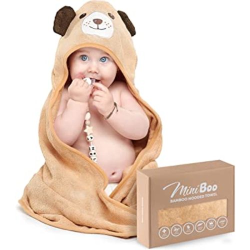 Premium Baby Hooded Towel with Unique Dog Design - Extra Soft and Absorbent Rayon from Bamboo Baby Towels for Newborn, Infant, and Toddler - Perfect as Baby Gifts