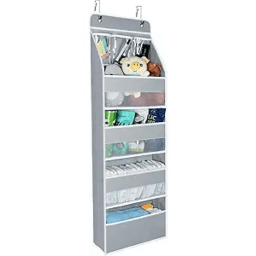 Univivi Door Hanging Organizer Nursery Closet Cabinet Baby Storage with 4 Large Pockets and 3 Small PVC Pockets for Cosmetics, Toys and Sundries (Grey)