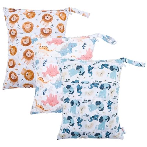 ALVA ALVABABY 2pcs Cloth Diaper Wet Dry Bags Waterproof Reusable with Two Zippered Pockets Travel Beach Pool Daycare Soiled Baby Items Yoga Gym Bag for Swimsuits or Wet Clothes