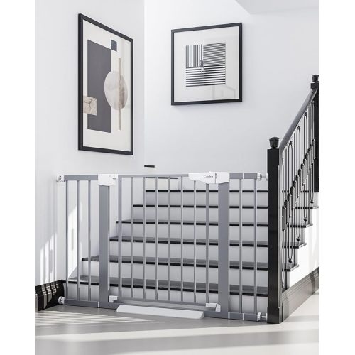 Cumbor 29.7-46" Baby Gate for Stairs, Gifts for Mom-Auto Close Dog Gate for The House, Easy Install Pressure Mounted Pet Gates for Doorways, Easy Walk Thru Wide Safety Gate for Dog, Gray