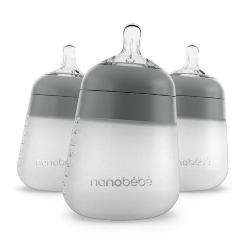 Nanobebe Flexy Silicone Baby Bottle Anti-colic Nipple, Soft Body, Stable Base - Pink - 9oz/2pk