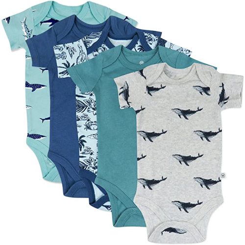 Honestbaby unisex-baby Organic Cotton Short Sleeve Bodysuits Multi Pack - 5 Pack Seaside Fun - 0-3 Months