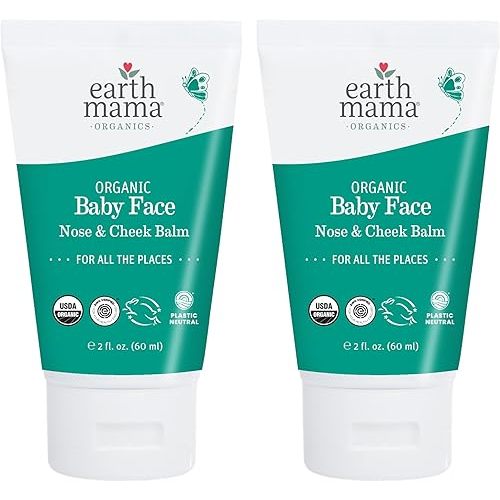 Earth Mama Organic Baby Face Nose & Cheek Balm | Moisturizer with Calendula Oil for Dry Skin Care, Natural Petroleum Jelly Alternative (2-Fluid Ounce, 2-Pack)