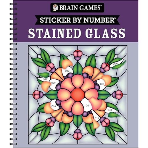 Brain Games - Sticker by Number: Stained Glass (28 Images to Sticker) Spiral-bound – June 15, 2023