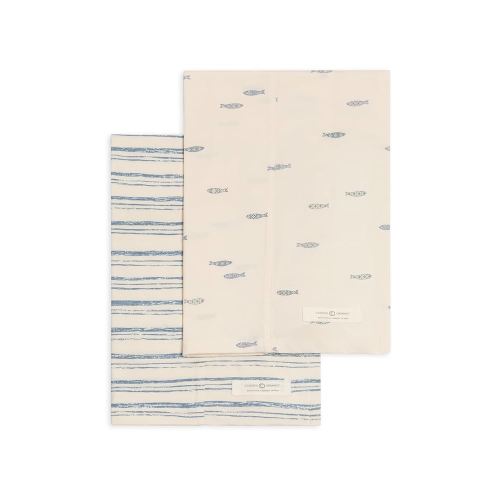 Colored Organics Baby 2 Pack Organic Cotton Burp Cloths Set - Wave Stripe + Fish