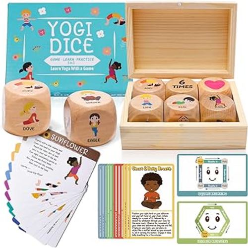 Garybank Kids Yoga Dice with 12 Yoga Cards, 20 Breathing Exercise Cards - Calm Down Corner Supplies, Yoga for Kids Solo or Group, Fun Exercise Dice Game for Kids Workout Equipment,Christmas Yoga Gifts