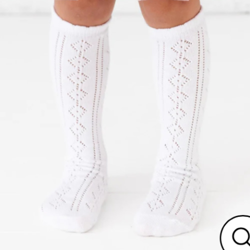 Scalloped Fancy Knee High Socks - White