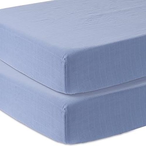 Mozah Baby Crib Sheets for Boys and Girls, Fitted Crib Sheet 2 Pack for Standard Crib and Toddler Mattress, Super Soft Baby Sheet 28x52x8in (Blue)