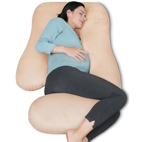 MOON PARK Pregnancy Pillows for Sleeping - U Shaped Full Body Maternity Pillow with Removable Cover - Support for Back, Legs, Belly, Hips - 57 Inch Pregnancy Pillow for Women - Brown