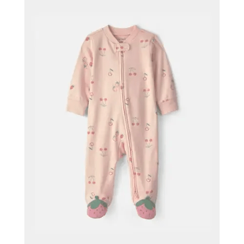 Baby Girl Strawberry 100% Cotton 2-Way Zip Sleep & Play Pajamas - Pink | Carter's