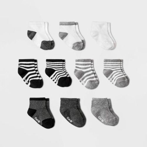 Baby Boys' 10pk Ankle Socks - Cat & Jack™ Black/gray 6-12m