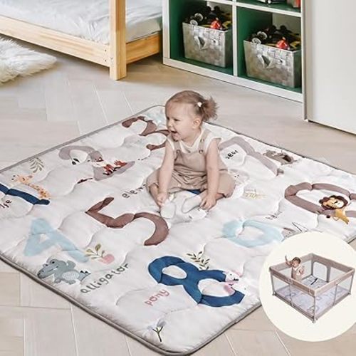 Baby Play Mat for Floor, 50x50 Bounce Shield Baby Play Mat for Playpen, Thick Padded Mat for Babies, Toddlers & Infants, Foldable & Machine Washable Crawling Mat