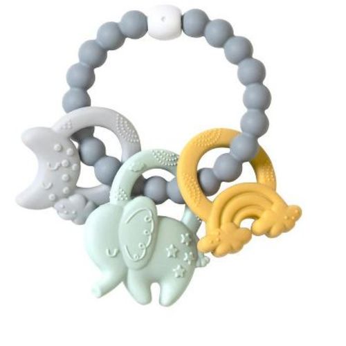 SARO Blue "Ele-Fun" Silicone Teether: Soothing Teething Relief for Baby Boys - Teething Toy, Gum Massager, Baby Essentials, Sensory Play