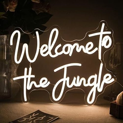 ineonlife Welcome to the Jungle Neon Sign Warm White Letter LED Neon Lights for Bedroom Wall Decor USB Powered Neon Signs for Room Decor Bar Party Wedding Engagement Wall Hanging Decoration
