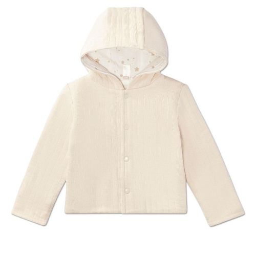 MiniMoi Baby Unisex Hooded Reversible Cotton Rich Star-Print / Quilted Jacket Oatmeal-Winter White 3 Months