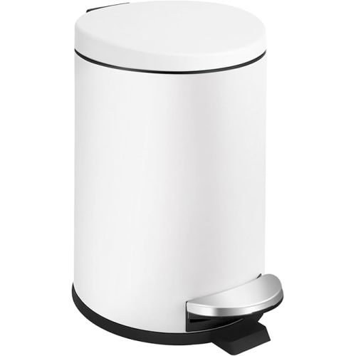 TIPGO Small Trash Can with Lid Soft Close, 4.5 Liters / 1.2 Gallon Bathroom Garbage Can, Mini Step Trash Bin, Stainless Steel Wastebasket for Bathroom, Bedroom, Office (White)