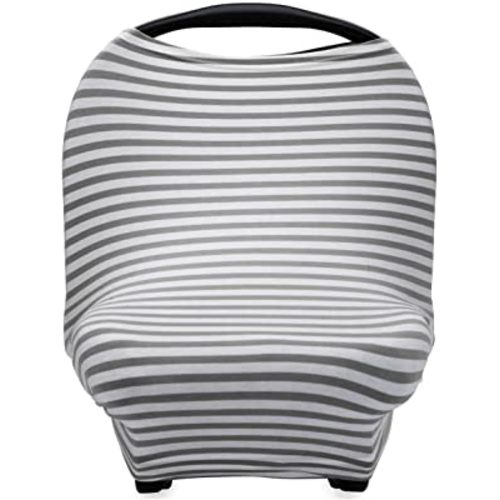 Parker Baby 4 in 1 Car Seat Cover for Girls and Boys - Stretchy Carseat Canopy, Nursing Cover, Grocery Cart Cover, High Chair Cover - Gray/White Stripes