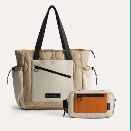 Vega & Walker Daily Diaper Bag Set - (Grullo Large Tote Bag, Tangerine Dopp Kit)