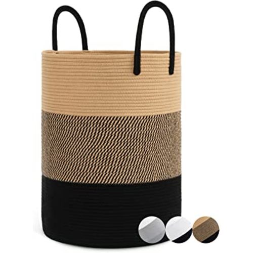 CHICVITA Large Laundry Basket, Laundry Hamper, Woven Basket for Storage & Organization, Storage Basket for Toys, Towels, Blanket Basket, Dirty Clothes Basket, Tall Basket, Jute Rope Basket, 58L, Black