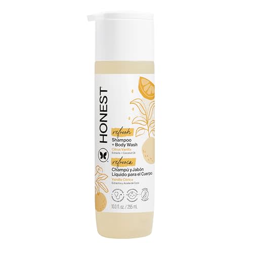 The Honest Company 2-in-1 Cleansing Shampoo Body Wash, Gentle for Baby, Naturally Derived, Tear-free, Hypoallergenic, Citrus Vanilla Refresh, 10 fl oz