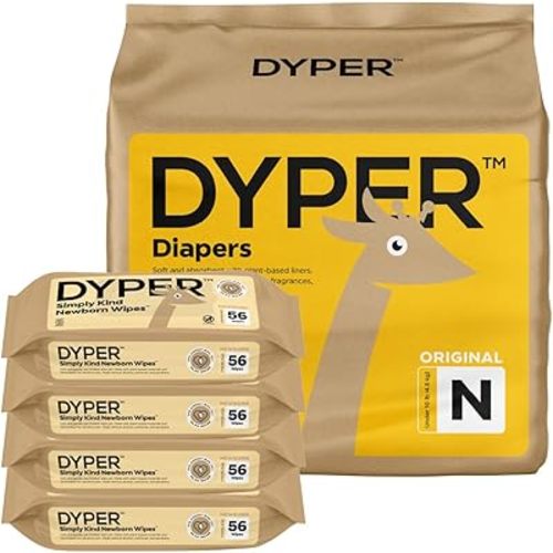 DYPER Newborn Baby Wipes + Viscose from Bamboo Baby Diapers Size Newborn | Made with Plant-Based* Materials | Hypoallergenic for Sensitive Newborn Skin | Unscented | Honest Ingredients