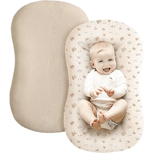 Konssy Muslin Baby Lounger Cover 2 Pack, 100% Cotton Newborn Lounger Cover, Soft and Breathable Lounger Slipcover for Boys Girls, Covers Only (Summer Wheat, Pear)