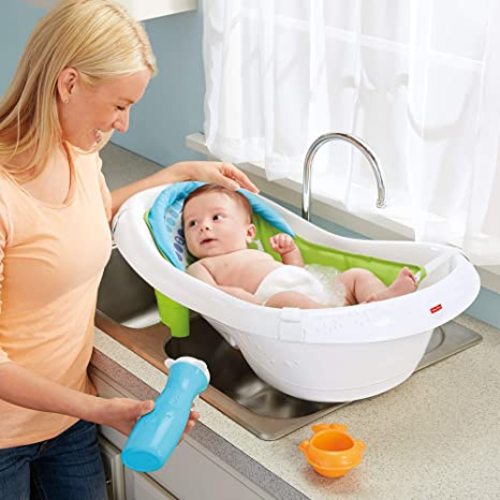 Fisher-Price Baby to Toddler Bath 4-In-1 Sling ‘N Seat Tub with Removable Infant Support and 2 Toys, Green