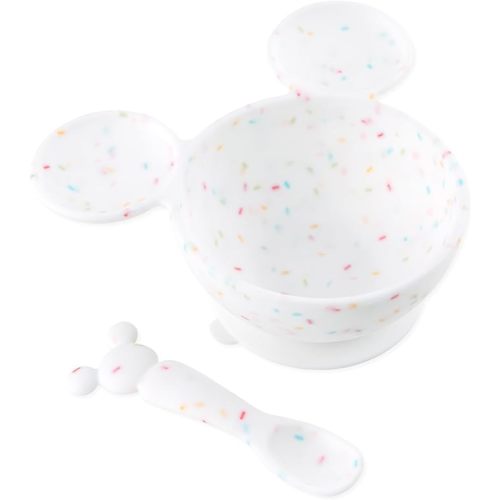Bumkins Baby Bowls, Disney Mickey Mouse Silicone Baby Feeding Set, Suction Bowls for Baby and Toddler with Spoon, First Feeding Set, Platinum Silicone Bowl for Babies 4 Months