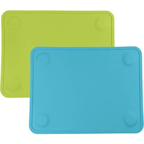 WeeSprout Silicone Suction Placemats for Babies, Toddlers & Kids, Durable Food Grade Silicone with Non-Slip Suction, Dishwasher Safe, for Dining Table & Restaurants + Travel Case, 2 Pack