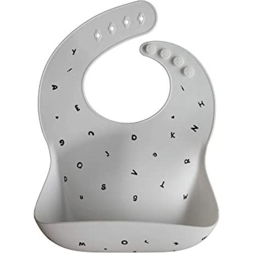 mushie Silicone Baby Bib | Adjustable Fit Waterproof Bibs (Letters White)