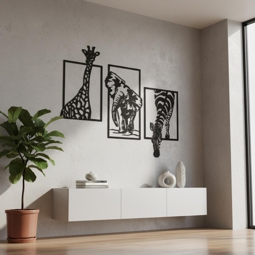 African animals wall art, Giraffe panel, Elephant decor for wall, Zebra decor, Nursery safari wood decor, Kids room safari animals