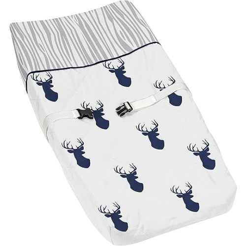 Sweet Jojo Designs Navy White and Gray Woodland Deer Boys Baby Changing Pad Cover