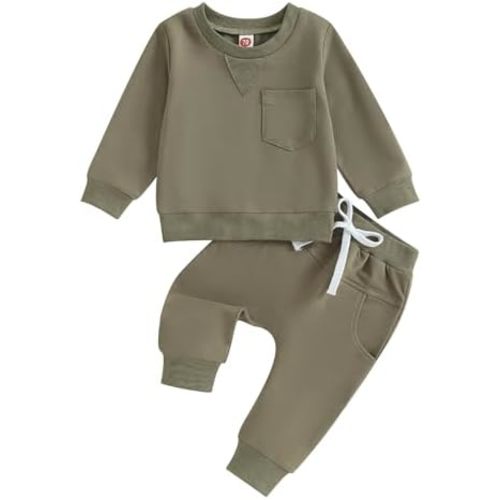 MAYUMMPY Baby Boys Girl Solid Color Outfit Sweatsuit Crewneck Sweatshirt Sweatpants Pants Set Fall Winter Clothes