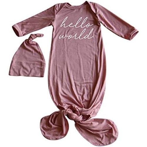 Hello World Script Silky Baby Gown with Hat- for Boys and Girls-Boy, Girl, Gender Neutral
