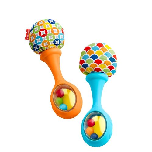 Fisher-Price Newborn Toys Rattle 'n Rock Maracas, Set of 2 Soft Musical Instruments for Babies 3+ Months, Blue & Orange