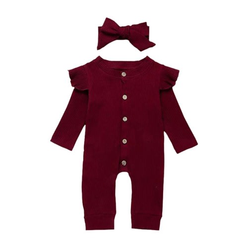 Baby Lilly Ruffle Shoulder Romper & Bow Headband Set, 9-12M - Only a few left