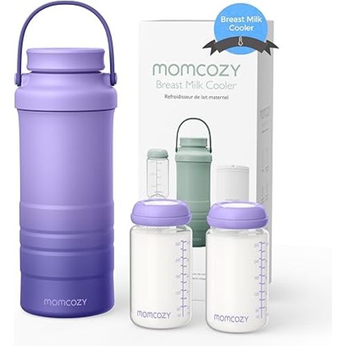 Momcozy 22oz Portable Breast Milk Cooler for Outdoor, Life Saver with 360° Total Cooling for 24 Hours, Larger Capacity Travel Breastmilk Chiller with 2pcs Baby Bottles for Breastmilk Storage, Purple